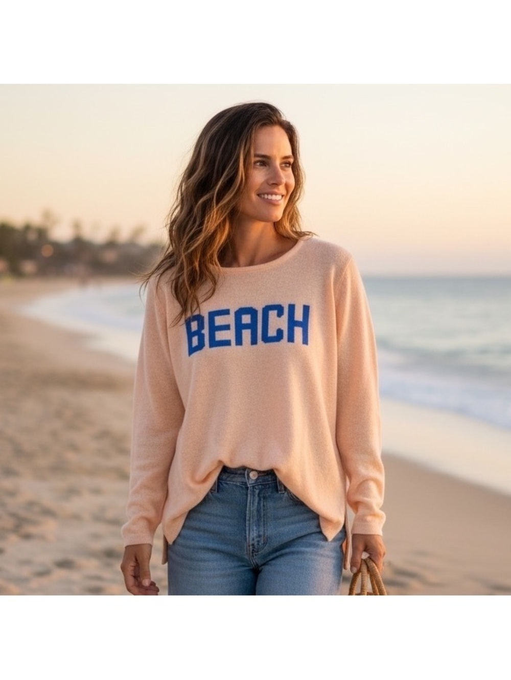 Beach Graphic Lightweight Knit Sweater Size S